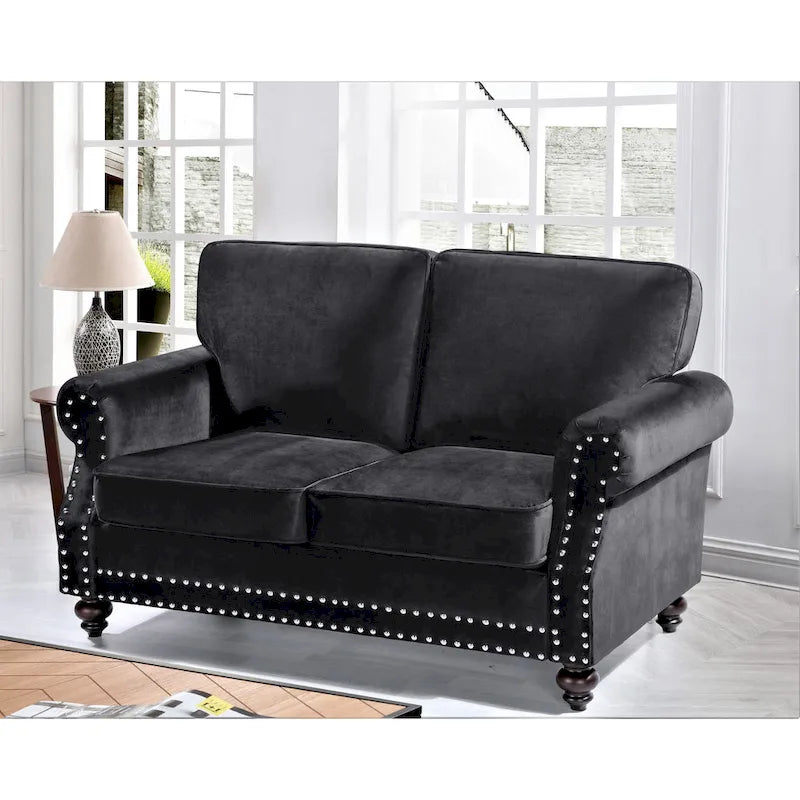 Mid-Century Modern Nailhead Velvet Loveseat