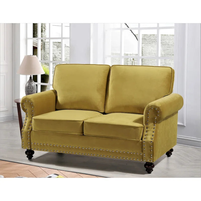 Mid-Century Modern Nailhead Velvet Loveseat