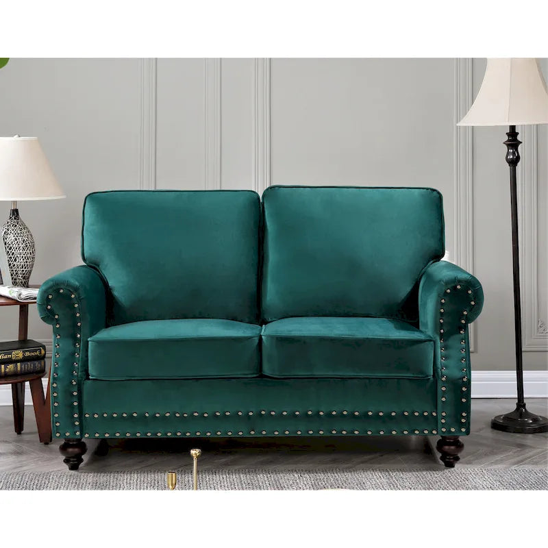 Mid-Century Modern Nailhead Velvet Loveseat
