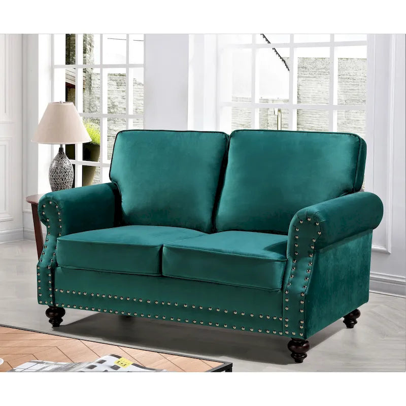 Mid-Century Modern Nailhead Velvet Loveseat