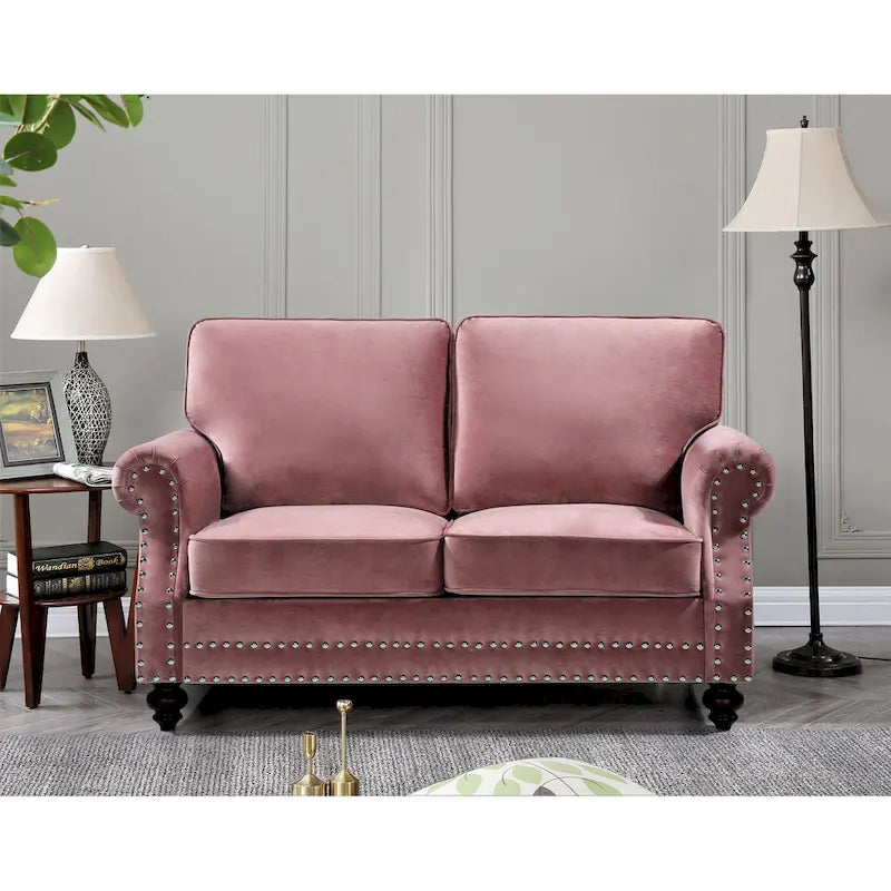 Mid-Century Modern Nailhead Velvet Loveseat