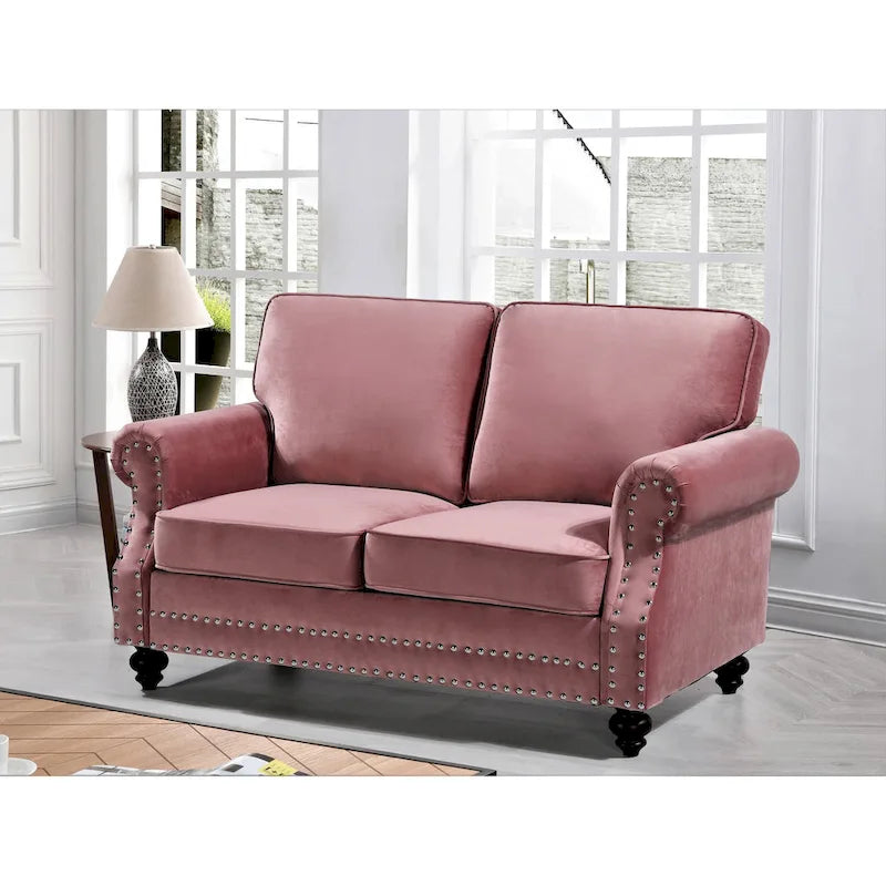 Mid-Century Modern Nailhead Velvet Loveseat