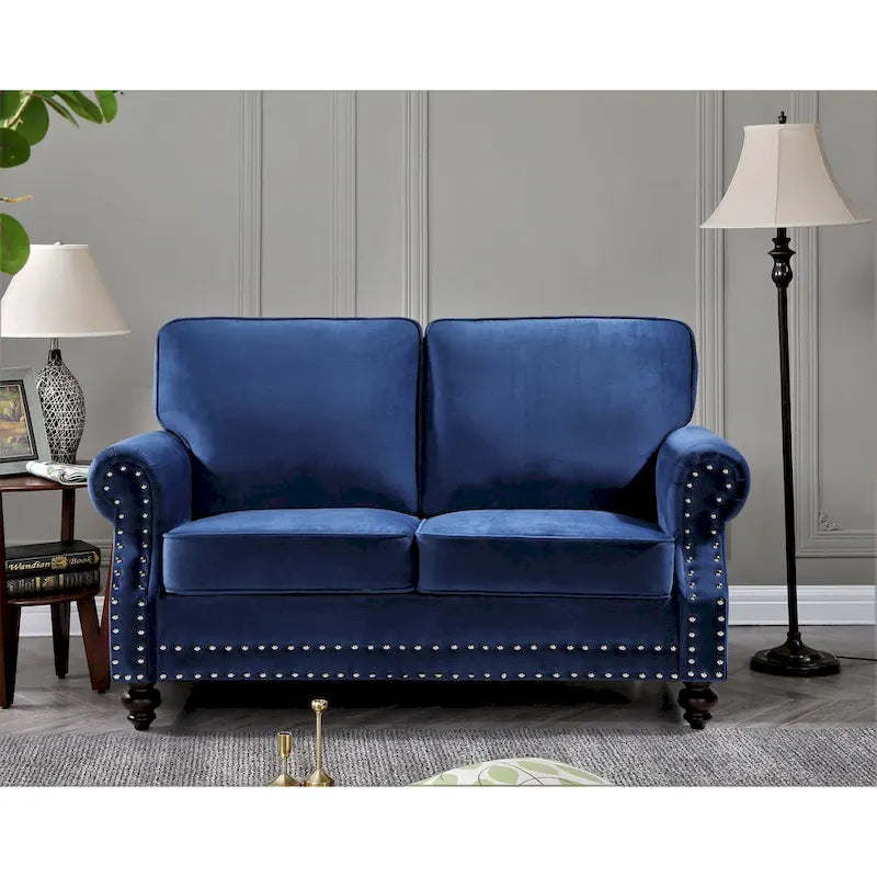 Mid-Century Modern Nailhead Velvet Loveseat