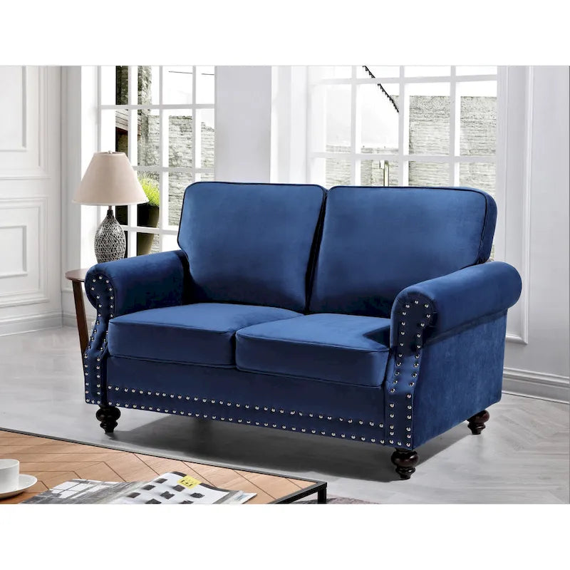 Mid-Century Modern Nailhead Velvet Loveseat