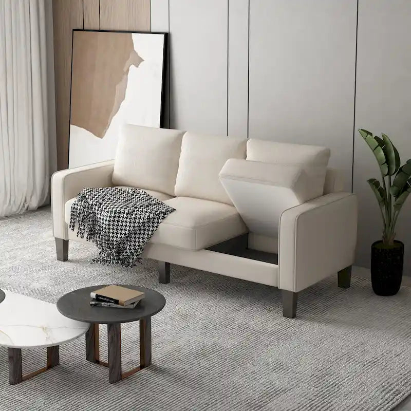 Sofá moderno para sala de estar en tela beige
