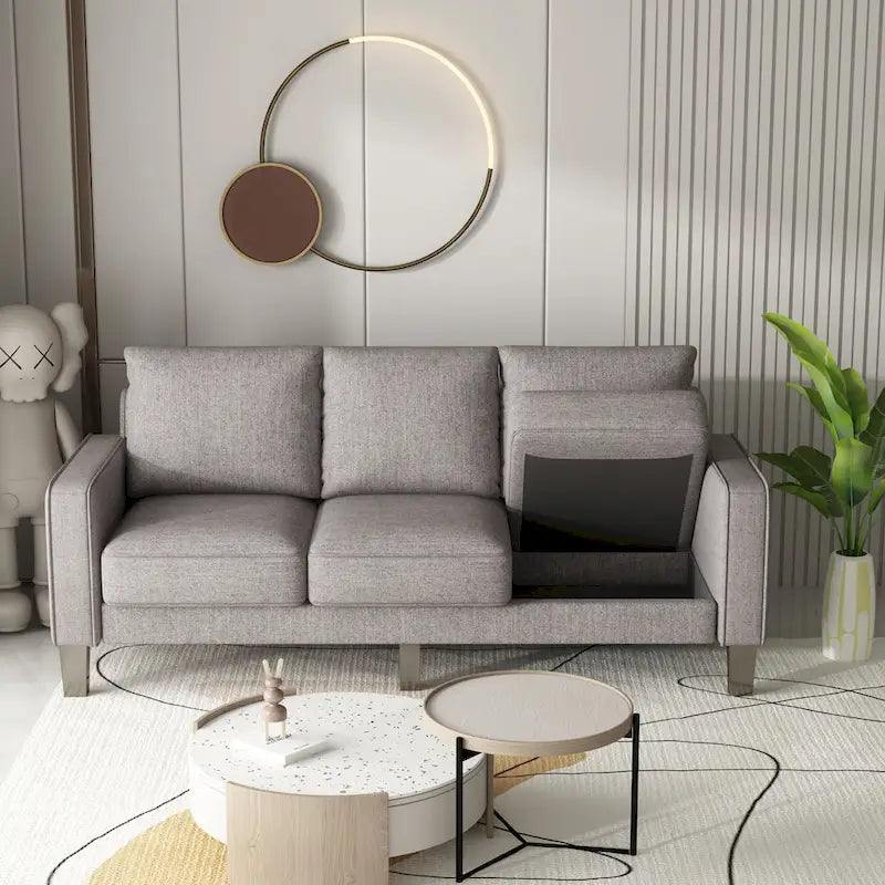 Sofá moderno para sala de estar en tela beige