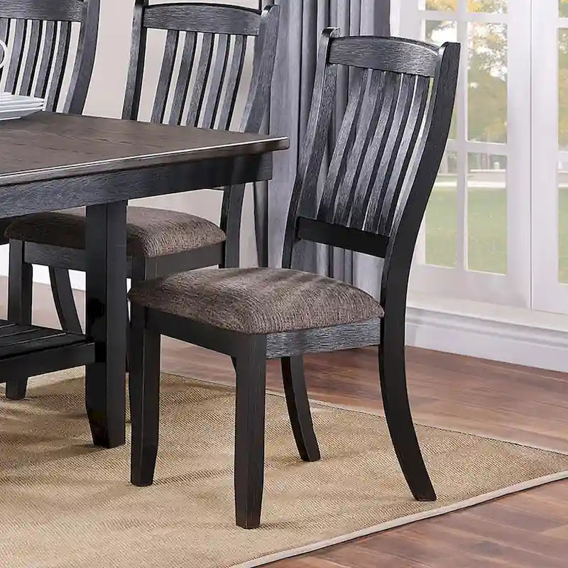 Gepolsterte Seitenstühle aus dunkelkaffeefarbenem Stoff, Schwarz (Set aus 2)