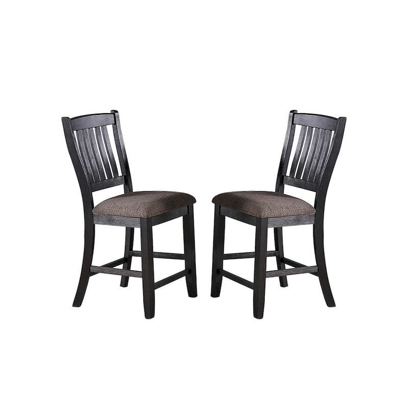 Gepolsterte Seitenstühle aus dunkelkaffeefarbenem Stoff, Schwarz (Set aus 2)