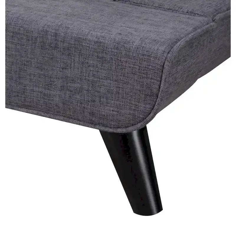 Modernes Plattformbett im Mid-Century-Stil aus grauem Leinen