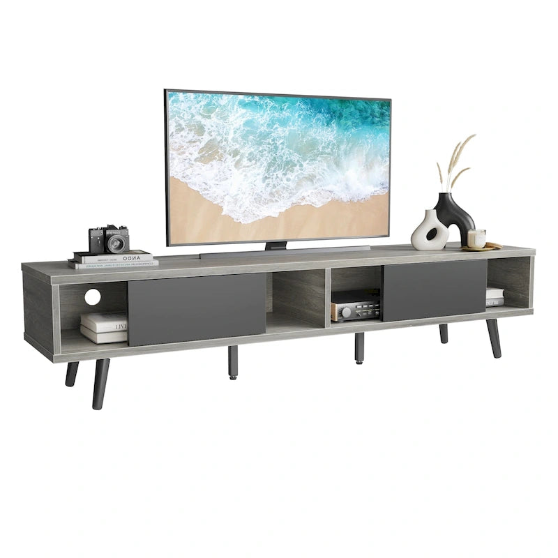 TV-Ständer für Fernseher bis 75 Zoll mit Entertainment-Center aus Massivholz, TV-Konsole im Mid-Century-Stil - 70 Zoll