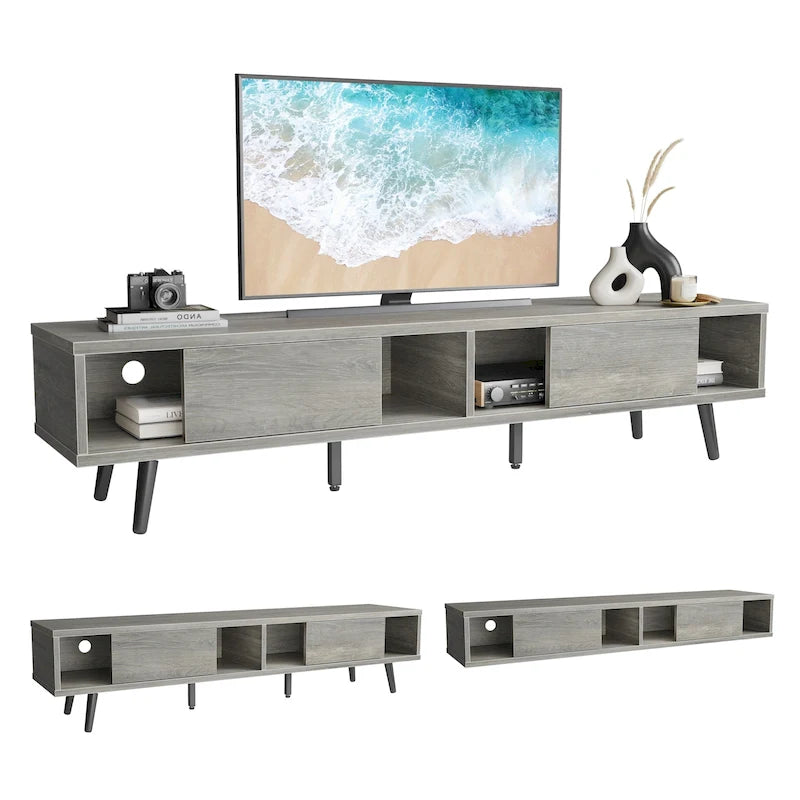 TV-Ständer für Fernseher bis 75 Zoll mit Entertainment-Center aus Massivholz, TV-Konsole im Mid-Century-Stil - 70 Zoll