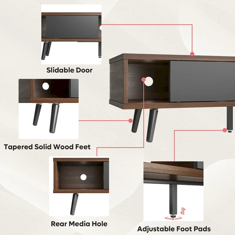 TV-Ständer für Fernseher bis 75 Zoll mit Entertainment-Center aus Massivholz, TV-Konsole im Mid-Century-Stil - 70 Zoll