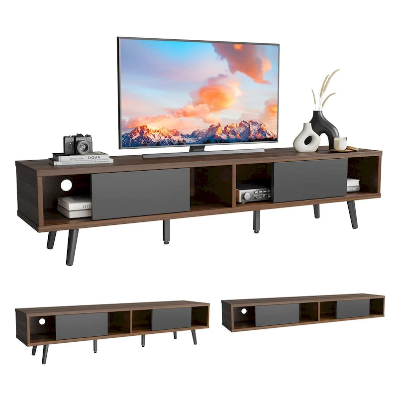 TV-Ständer für Fernseher bis 75 Zoll mit Entertainment-Center aus Massivholz, TV-Konsole im Mid-Century-Stil - 70 Zoll