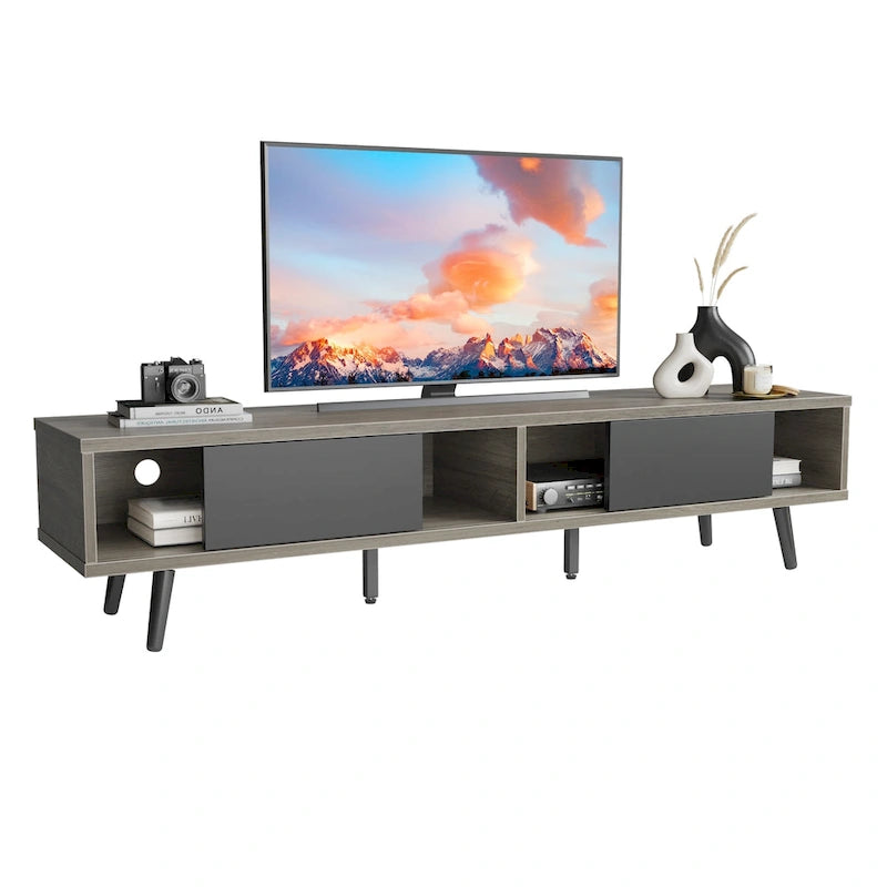 TV-Ständer für Fernseher bis 75 Zoll mit Entertainment-Center aus Massivholz, TV-Konsole im Mid-Century-Stil - 70 Zoll