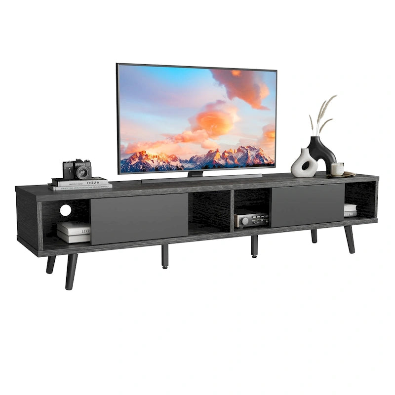 TV-Ständer für Fernseher bis 75 Zoll mit Entertainment-Center aus Massivholz, TV-Konsole im Mid-Century-Stil - 70 Zoll