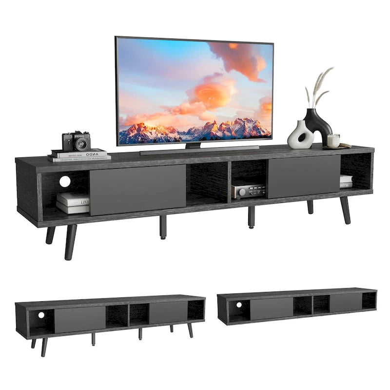 TV-Ständer für Fernseher bis 75 Zoll mit Entertainment-Center aus Massivholz, TV-Konsole im Mid-Century-Stil - 70 Zoll