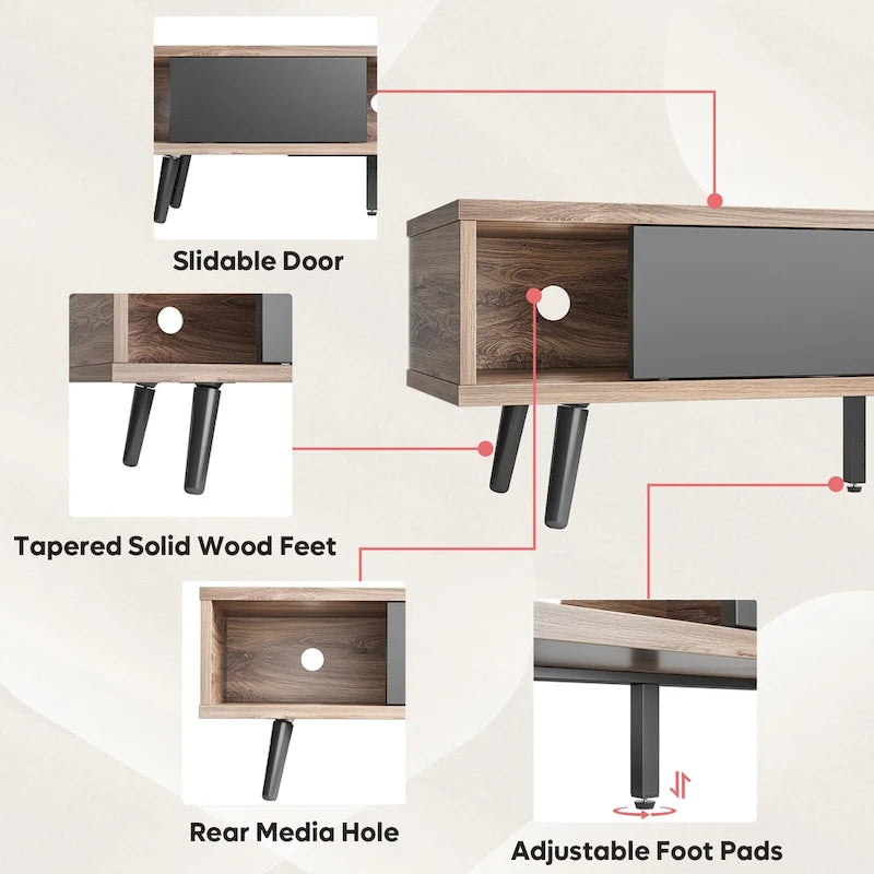 TV-Ständer für Fernseher bis 75 Zoll mit Entertainment-Center aus Massivholz, TV-Konsole im Mid-Century-Stil - 70 Zoll