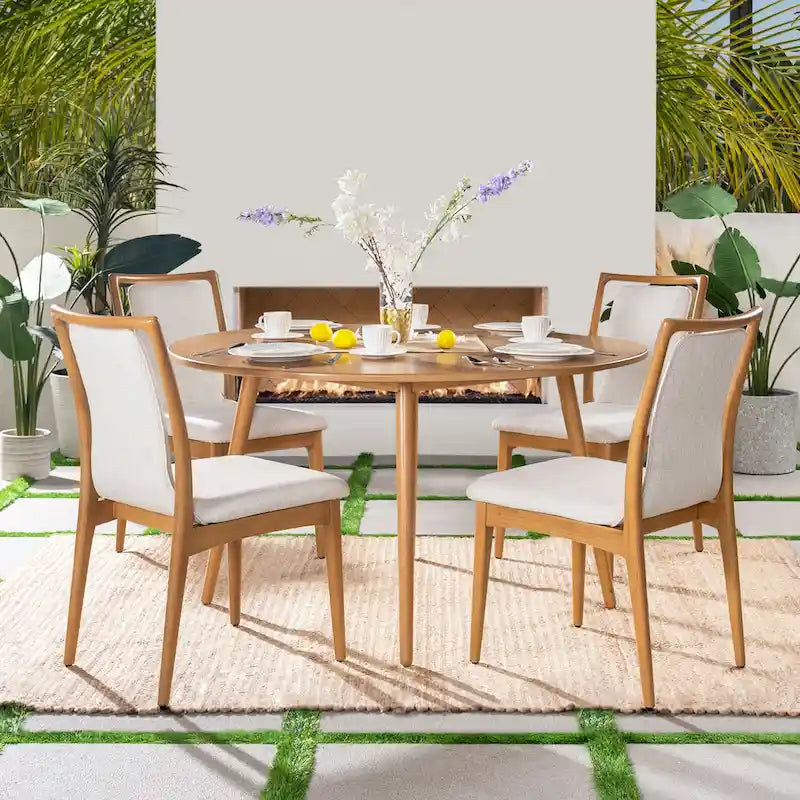 Gepolsterter Esszimmerstuhl aus hellbraunem Naturholz, 2er-Set