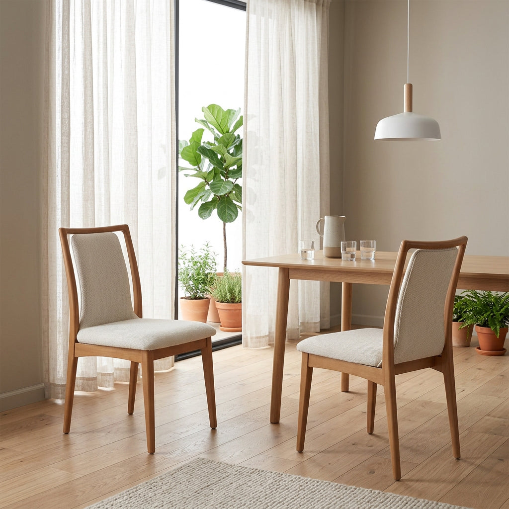 Silla de comedor tapizada de madera natural marrón claro, juego de 2