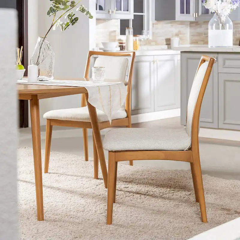 Silla de comedor tapizada de madera natural marrón claro, juego de 2