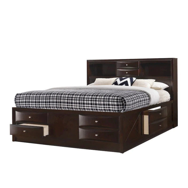 Priscella Dark Cherry Bookcase Storage Platform Bed