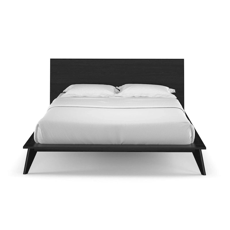 Letto a piattaforma king size con testiera impiallacciata in noce