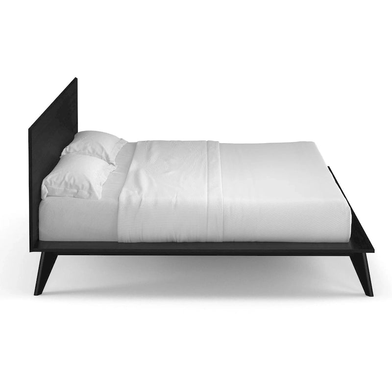 Letto a piattaforma king size con testiera impiallacciata in noce