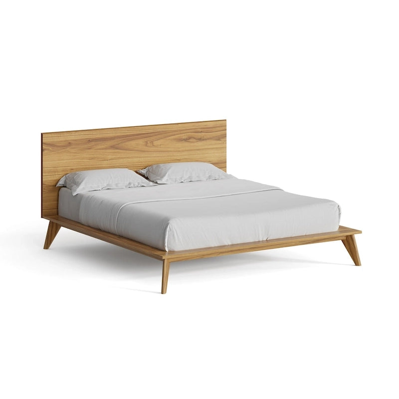 Letto a piattaforma king size con testiera impiallacciata in noce