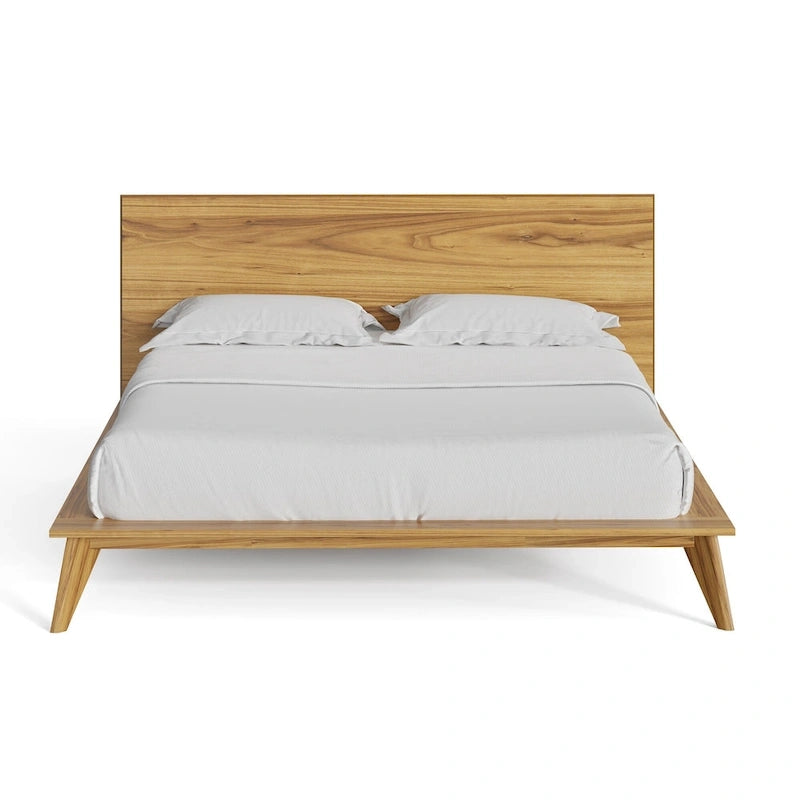 Letto a piattaforma king size con testiera impiallacciata in noce