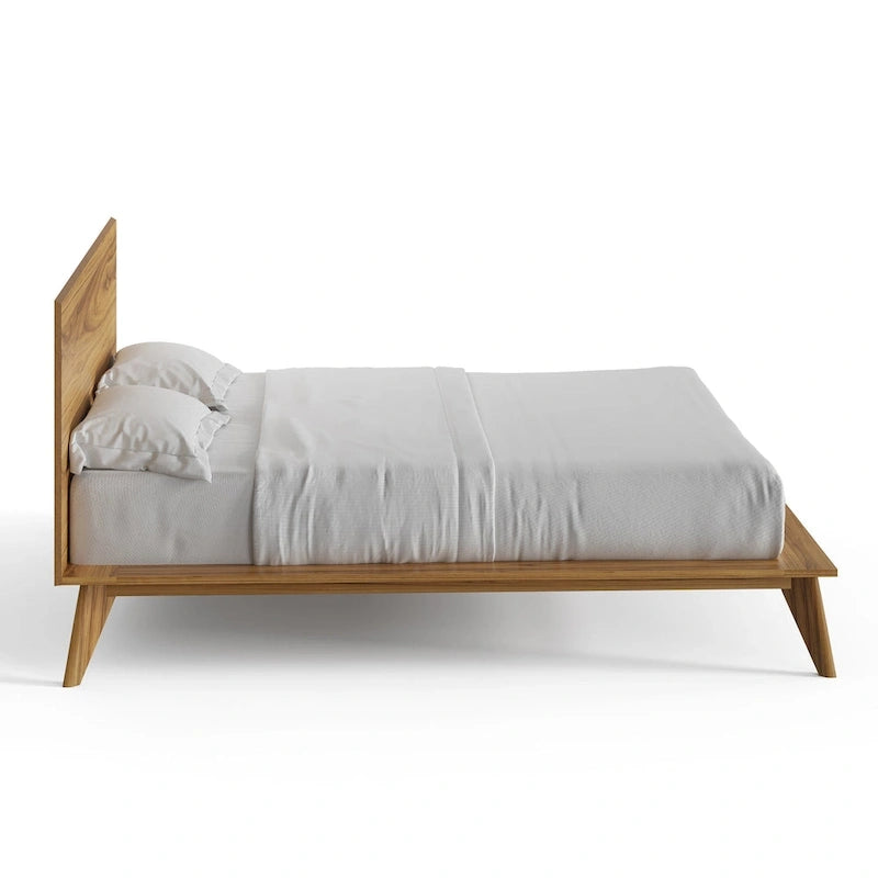 Letto a piattaforma king size con testiera impiallacciata in noce