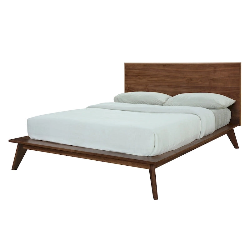 Letto a piattaforma king size con testiera impiallacciata in noce