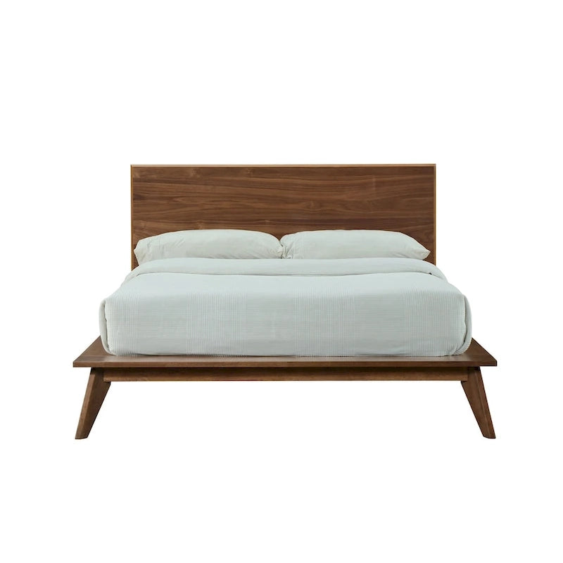 Letto a piattaforma king size con testiera impiallacciata in noce