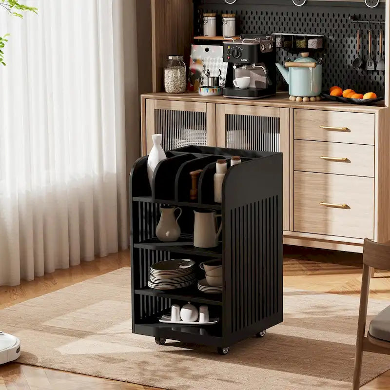 Carrito isla de cocina de 4 niveles con especiero y ruedas con bloqueo
