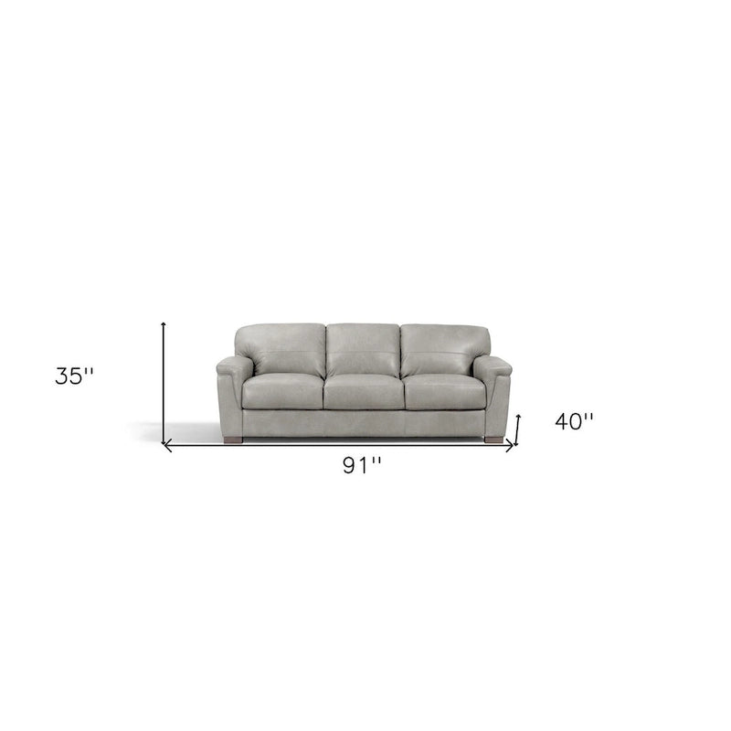 Sofá de cuero gris con patas negras, 91"
