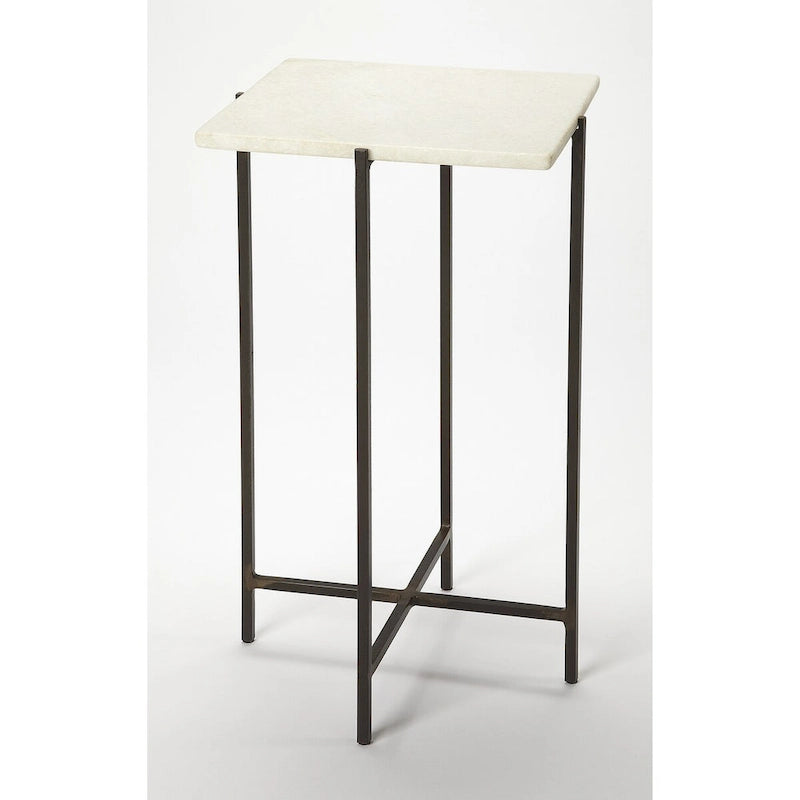 Square Marble and Metal Accent Table