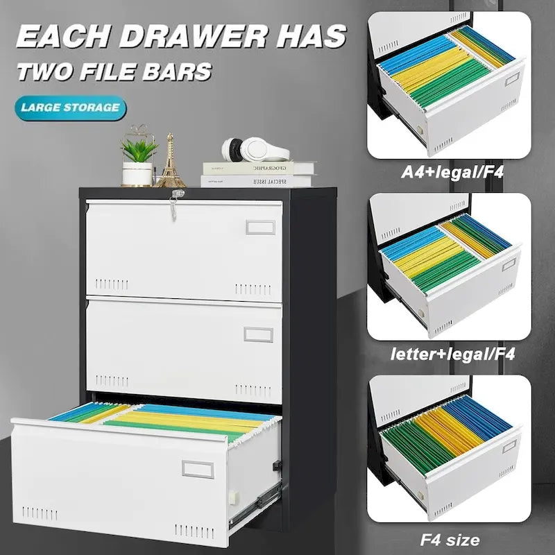 3 Drawer Metal Lateral File Cabinet with Lock,Office Vertical Files Cabinet ,Locking Metal File Cabinet,Assembly Required