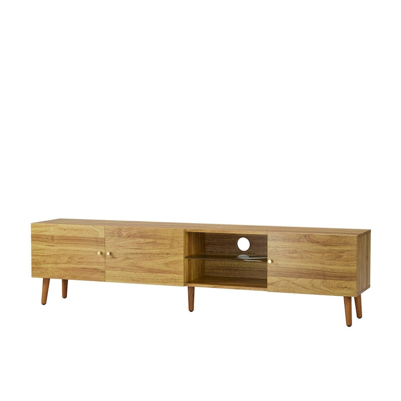 Moderne TV-Medienkonsole im Mid-Century-Stil mit Stauraum und 3 Türen, 70 Zoll breit