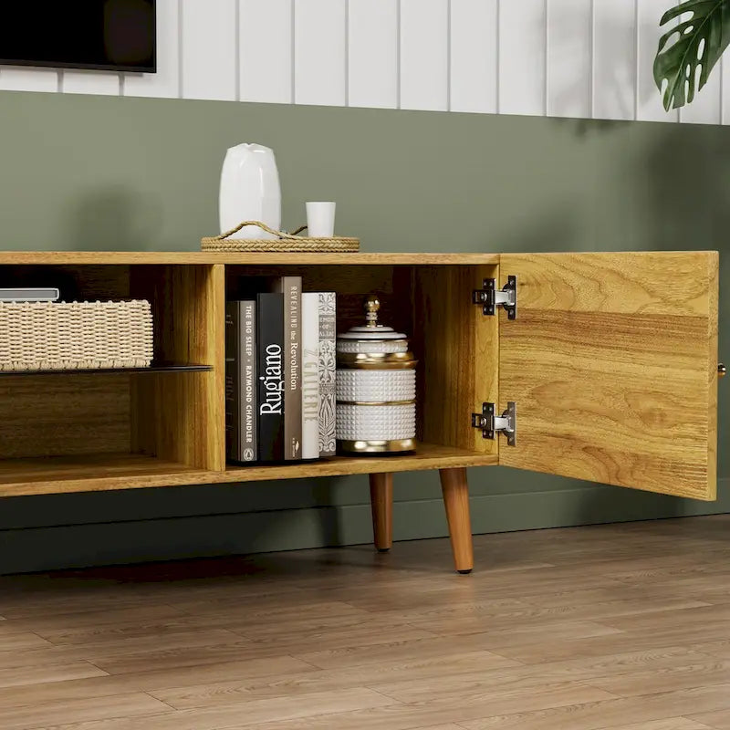 Moderne TV-Medienkonsole im Mid-Century-Stil mit Stauraum und 3 Türen, 70 Zoll breit