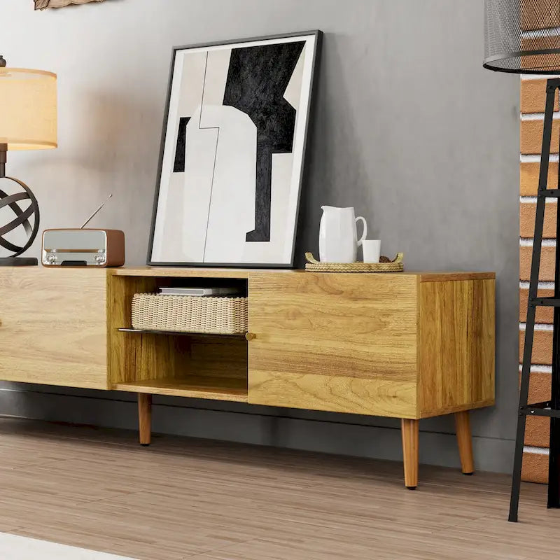 Moderne TV-Medienkonsole im Mid-Century-Stil mit Stauraum und 3 Türen, 70 Zoll breit