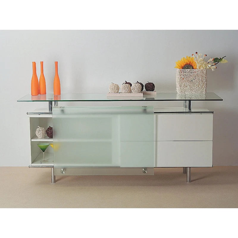 Lacquer buffet with frosted sliding glass door, 71x21x31H