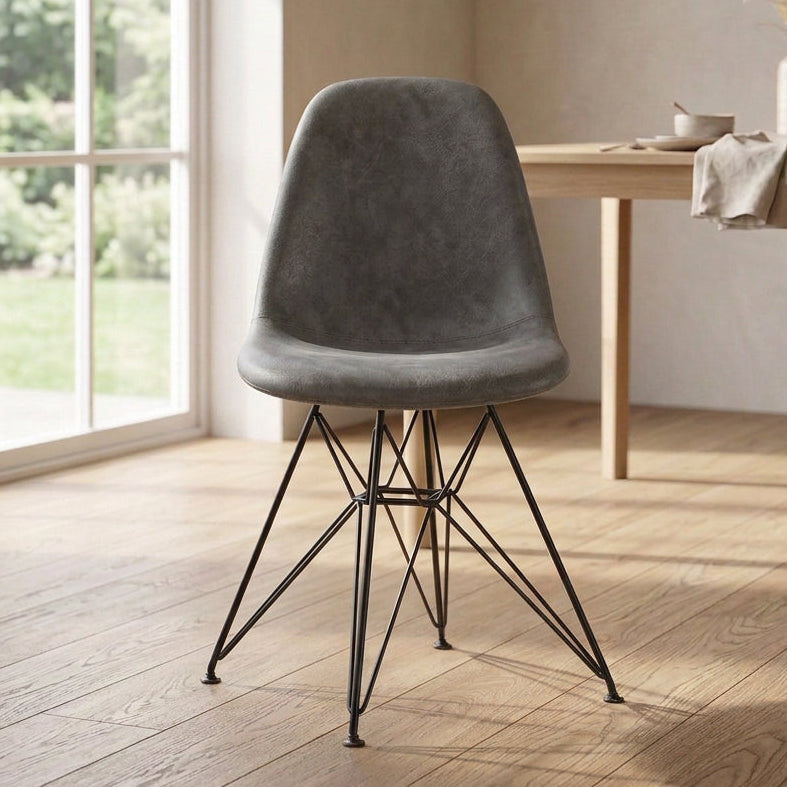 Markle Cool Gray Leatherette Fabric Upholstered Dining Side Accent Chair with Black Steel Leg