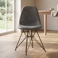 Markle Cool Gray Leatherette Fabric Upholstered Dining Side Accent Chair with Black Steel Leg