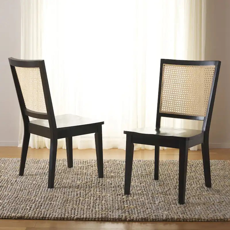 Set di 2 sedie da pranzo, schienale in rattan in stile country francese con finitura Jet, 20"W × 23"D × 37"H