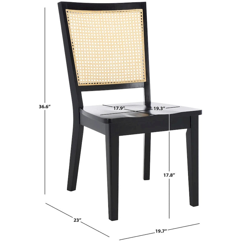Set di 2 sedie da pranzo, schienale in rattan in stile country francese con finitura Jet, 20"W × 23"D × 37"H