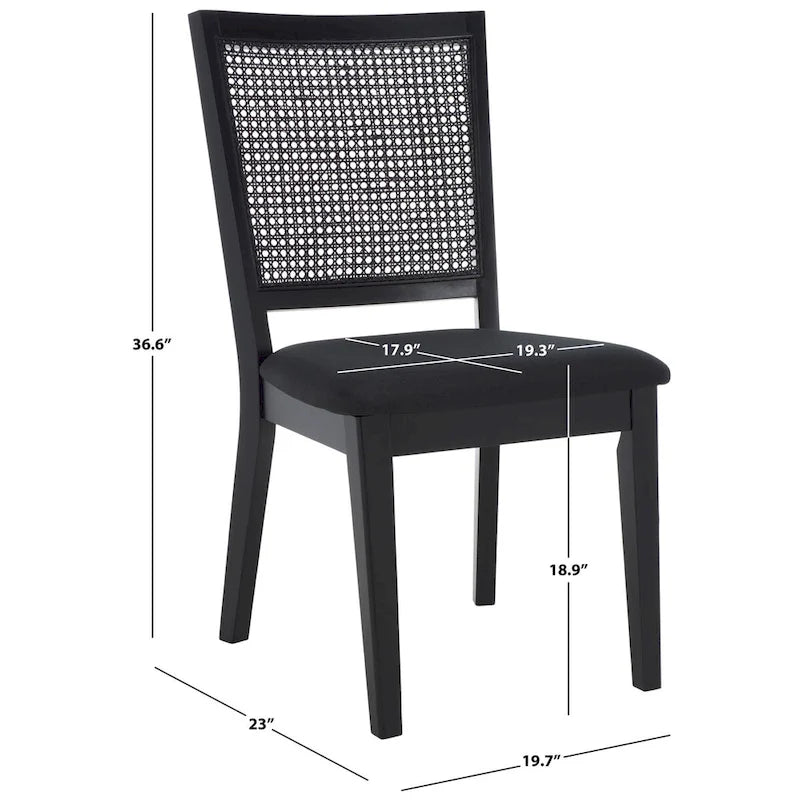 Set di 2 sedie da pranzo, schienale in rattan in stile country francese con finitura Jet, 20"W × 23"D × 37"H