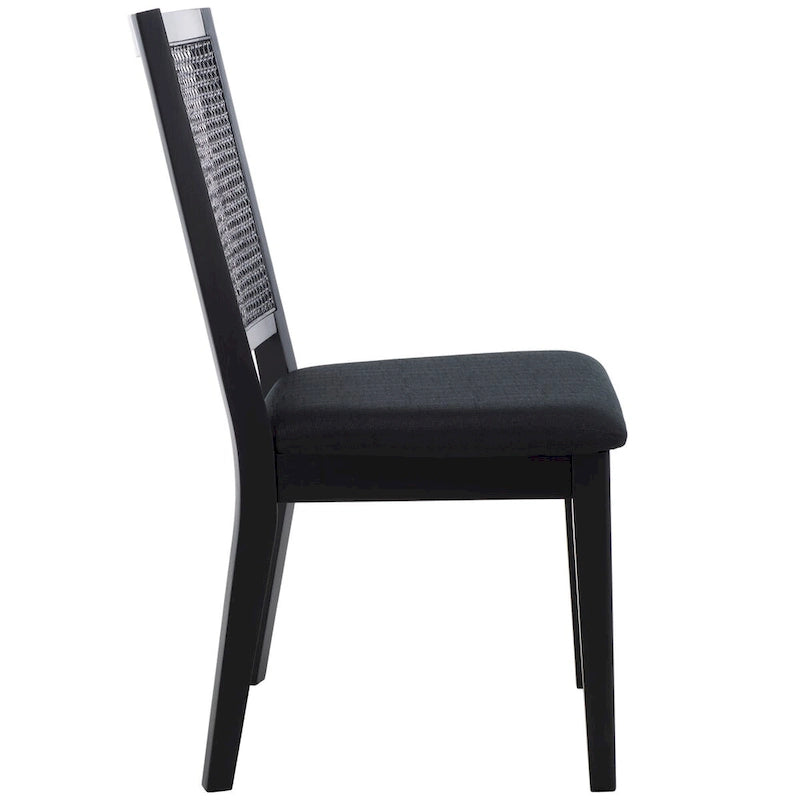 Set di 2 sedie da pranzo, schienale in rattan in stile country francese con finitura Jet, 20"W × 23"D × 37"H