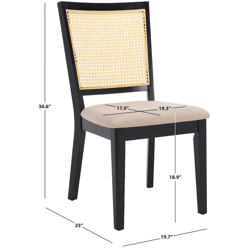 Set di 2 sedie da pranzo, schienale in rattan in stile country francese con finitura Jet, 20"W × 23"D × 37"H