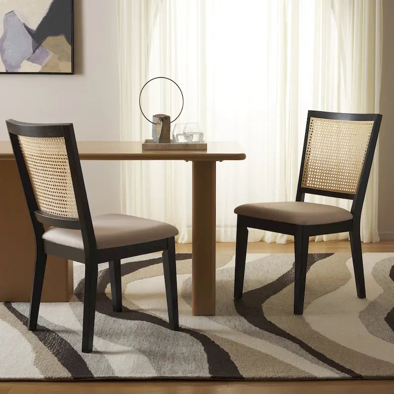 Set di 2 sedie da pranzo, schienale in rattan in stile country francese con finitura Jet, 20"W × 23"D × 37"H