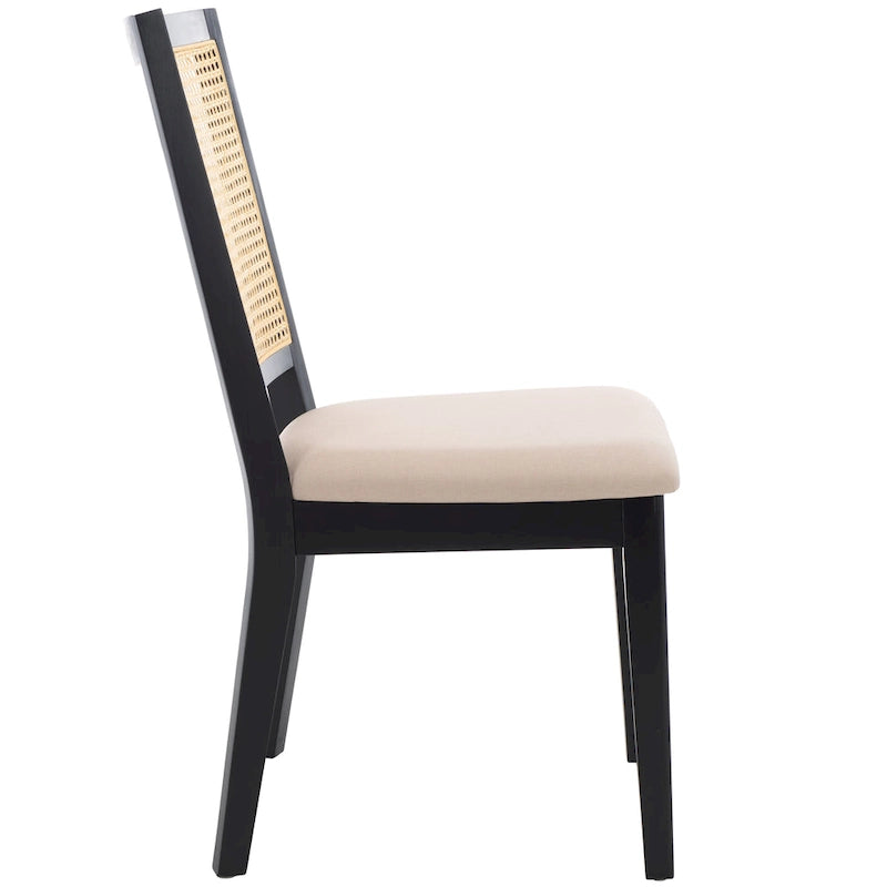 Set di 2 sedie da pranzo, schienale in rattan in stile country francese con finitura Jet, 20"W × 23"D × 37"H
